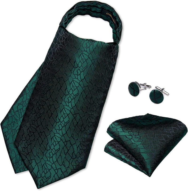 DiBanGu 3PCS Ascot Ties for Men Wedding Jacquard Woven Silk Ascot Cravat for Men Cravat Tie and Pocket Square Set - Image 4